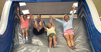 Inflatable assault course at Potters Resorts